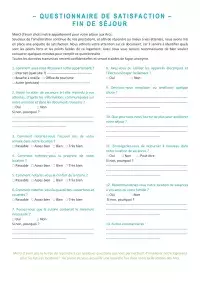 Questionnaire satisfaction fin de séjour