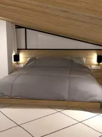 Rendu 3D d'une mezzanine aménagée en chambre