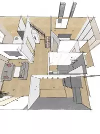 Plan en perspective d'un aménagement intérieur